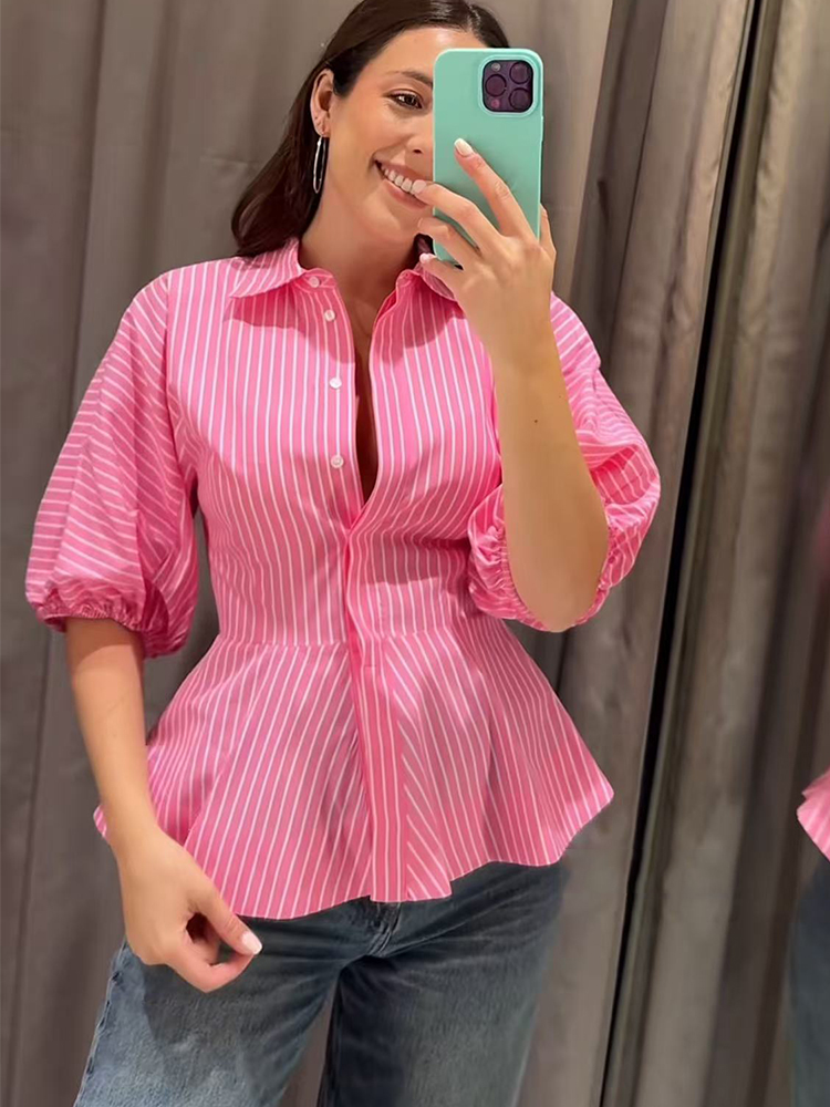 Summer Clothing For Teens - Koszule damskie w paski TFMLN, dopasowane,