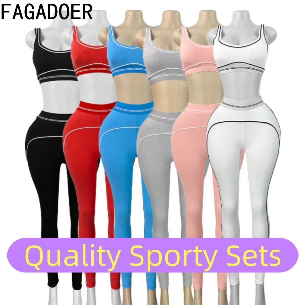 Summer Yoga Clothing - FAGADOER Modne Zestawy Sportowe z Naszywkami,