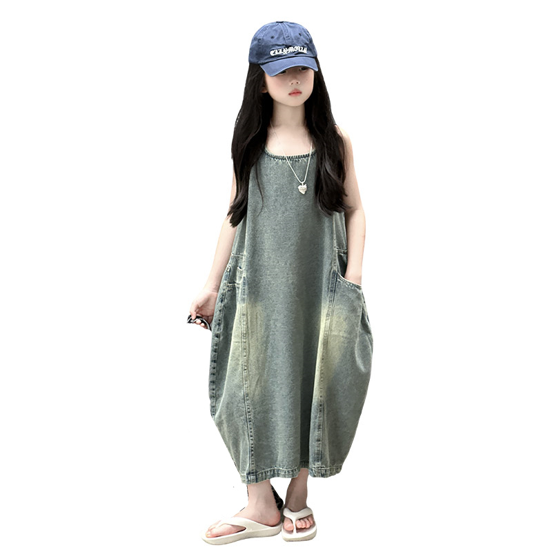Summer Clothing Set For Girls - Vintage Blue Children Girls Wysokiej jakości