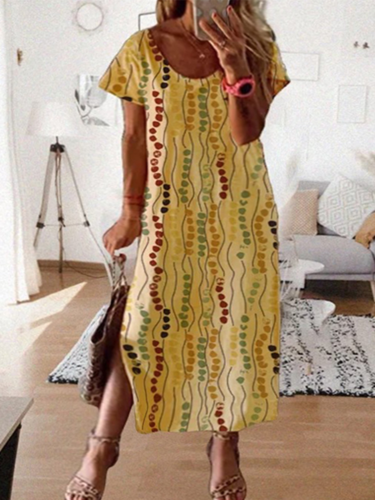 Summer Clothing For Older Women - Żółta sukienka midi plus size z