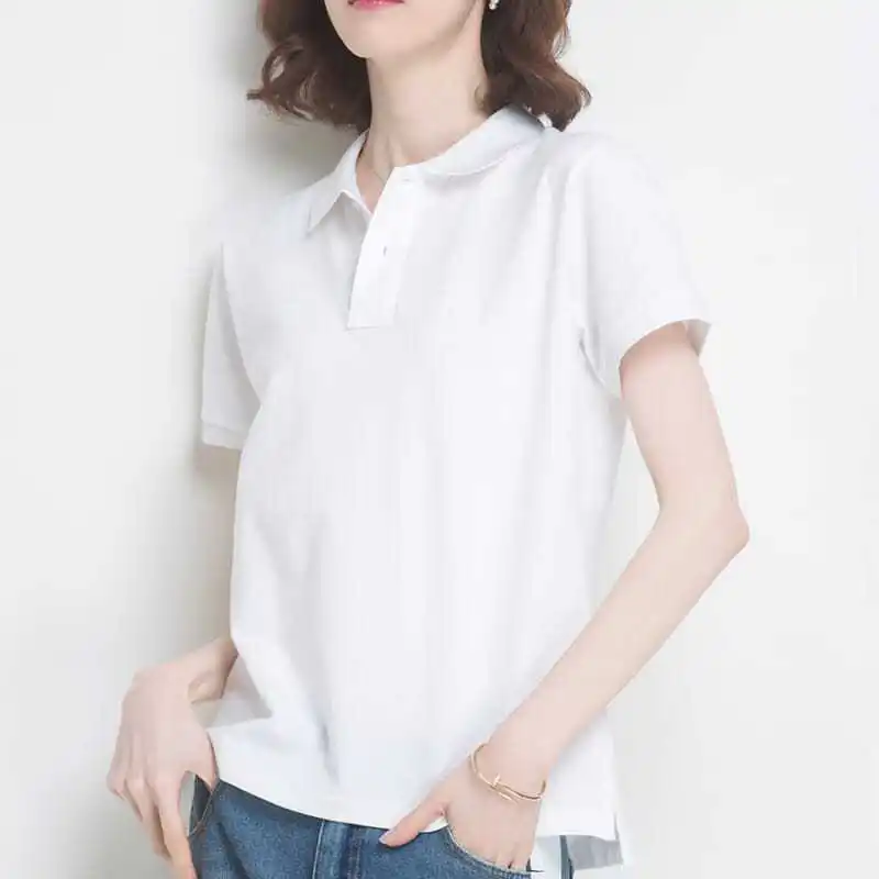 Summer Clothing Trends 2025 Women'S - Koszulka polo damska gładka biała zapinana